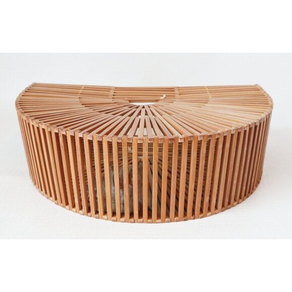 Vintage Bamboo Half Moon Cage Purse Basket Handbag 1970s - Picture 6 of 8